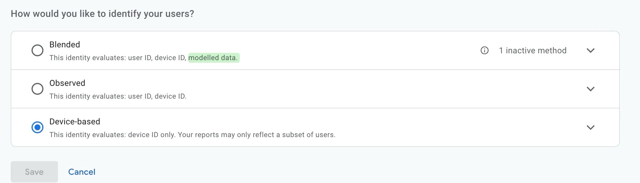 modification de l'identité de reporting GA4