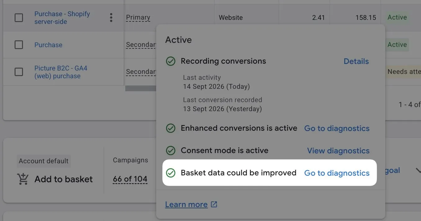 données panier Google Ads après correction item_id